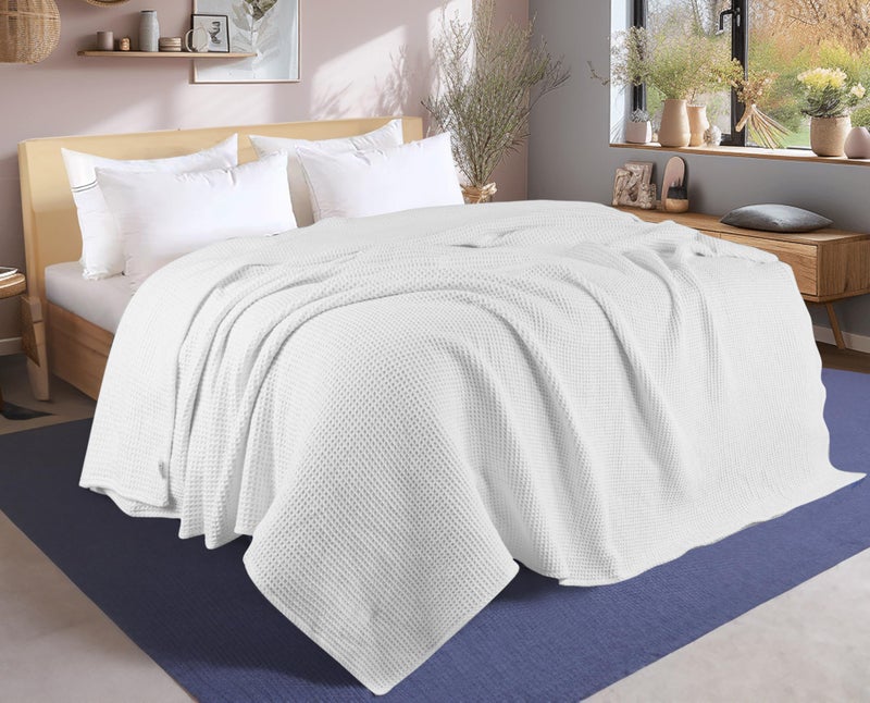 Tex Trend 100% Cotton Blankets King Size â€“ Durable and Versatile Waffle Weave Blanket for Christmas & Year Round Coziness â€“ Warm & Lightweight - White (90â€x108â€) - Image 2